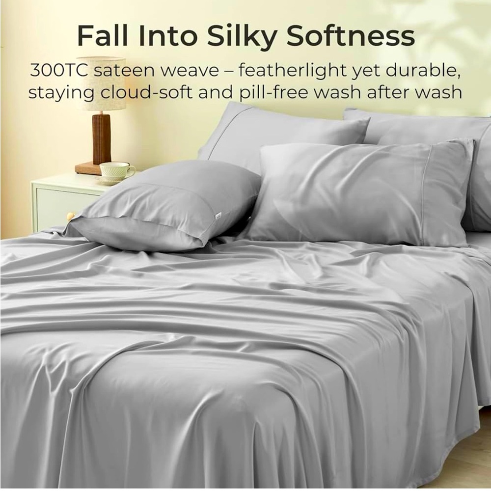 GOKOTTA King Size Bed Sheets 6 Piece Set, Super Soft Bamboo Sheets, GRAY NEW